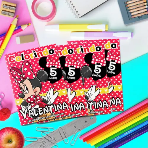 Livrinho Colorir + Cartela Adesiva - Minnie Vermelha