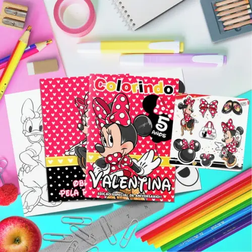 Livrinho Colorir + Cartela Adesiva - Minnie Vermelha