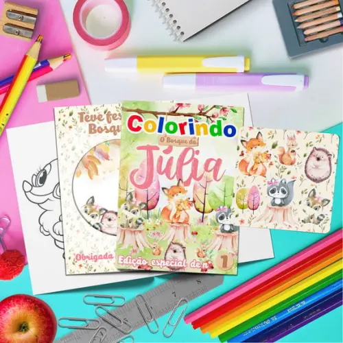 Livrinho Colorir + Cartela Adesiva Animais do Bosque Menina