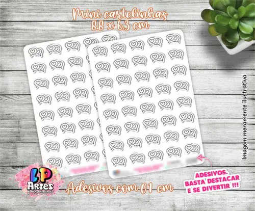 Mini Cartela de Adesivo - Balão de Fala Coração - M13
