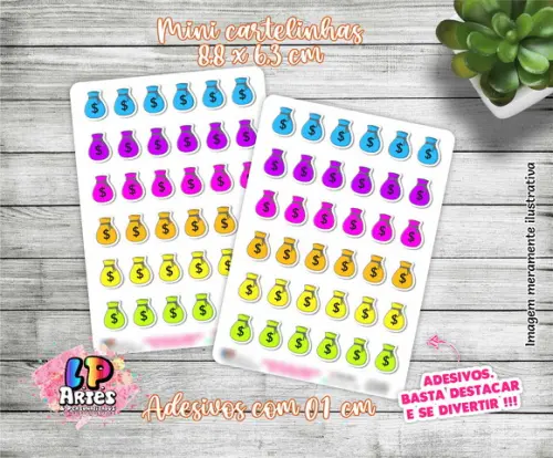 Mini Cartela de Adesivo - Bag Money Neon - M28