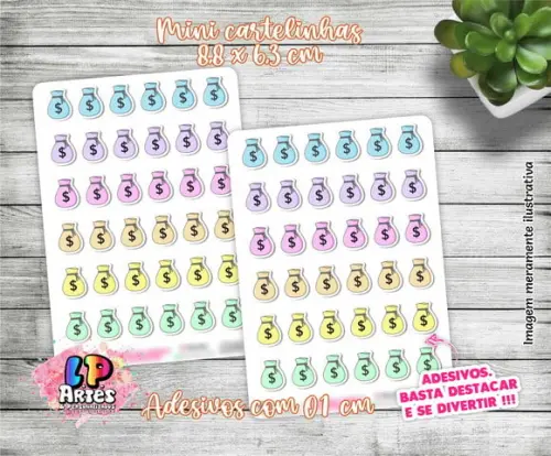 Mini Cartela de Adesivo - Bag Money Pastel - M29
