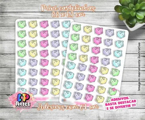 Mini Cartela de Adesivo - Cofrinho Color Pastel - M32