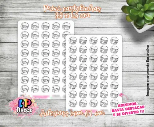 Mini Cartela de Adesivo - Hambúrguer - M21