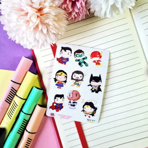 Mini Cartela De Adesivos Em Vinil- Heróis Liga Da Justiça