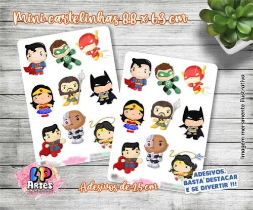 Mini Cartela De Adesivos Em Vinil- Heróis Liga Da Justiça