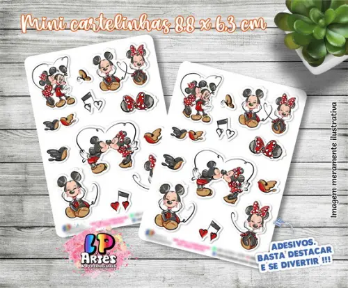Mini Cartela De Adesivos Em Vinil - Love Mickey E Minnie