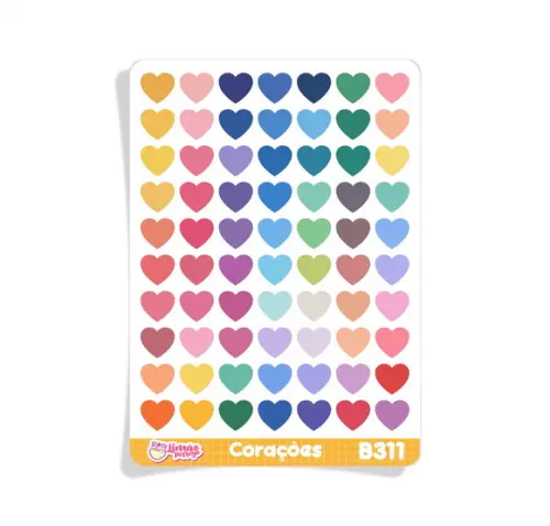 Mini Corações Coloridos - Cartela de Adesivo