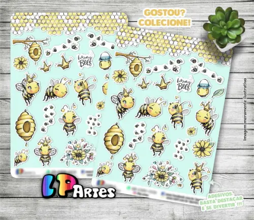 Stickers - Cartela de Adesivos - Abelha