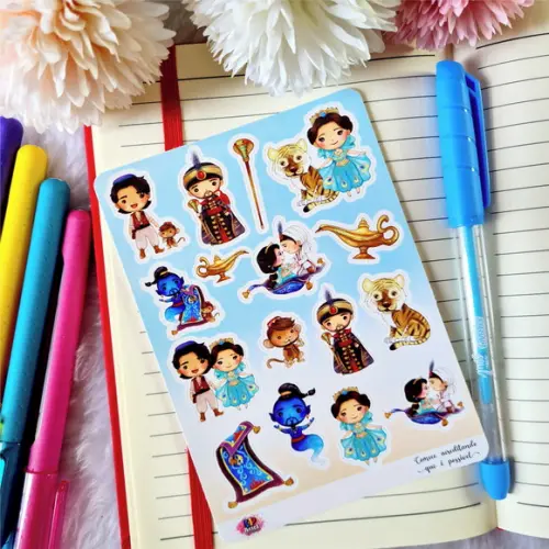 Stickers - Cartela de Adesivos - Aladdin e Jasmine