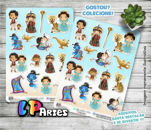 Stickers - Cartela de Adesivos - Aladdin e Jasmine