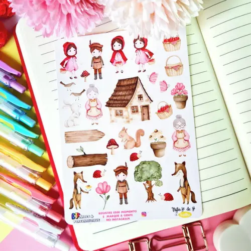 Stickers - Cartela de Adesivos - Chapeuzinho Vermelho