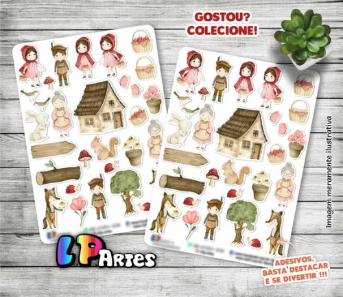 Stickers - Cartela de Adesivos - Chapeuzinho Vermelho