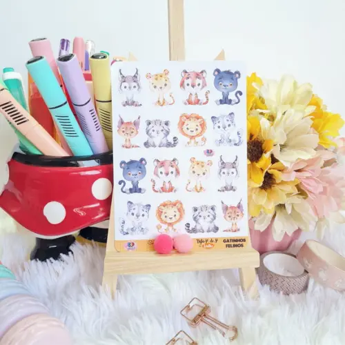 Stickers - Cartela de Adesivos - Felinos Cute