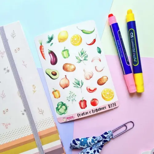 Stickers - Cartela de Adesivos - Frutas e Legumes