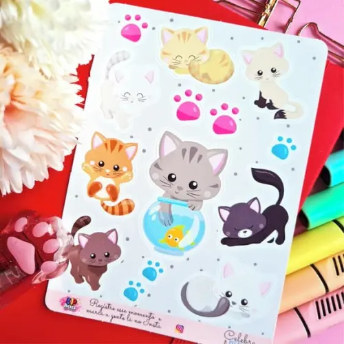 Stickers - Cartela de Adesivos - Gatinhos