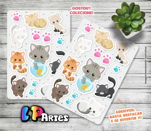 Stickers - Cartela de Adesivos - Gatinhos