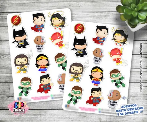 Stickers - Cartela De Adesivos - Heróis Liga Da Justiça