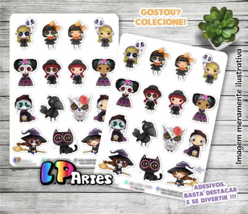 Stickers - Cartela de Adesivos - Meninas Halloween