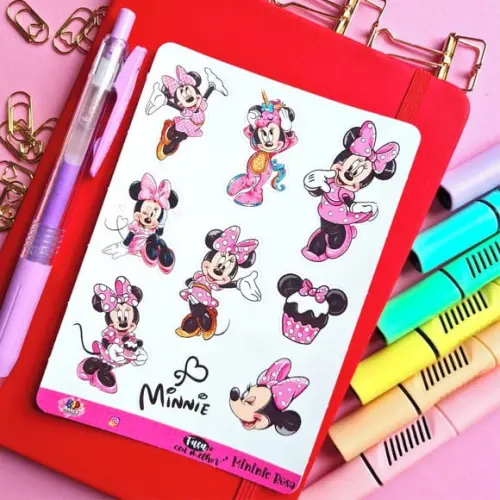 Stickers - Cartela de Adesivos - Minnie Mouse Rosa