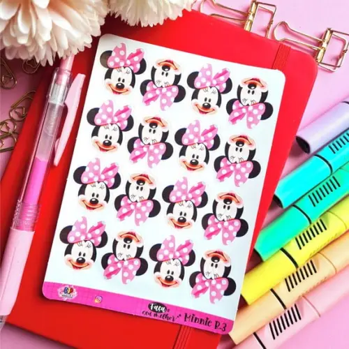 Stickers - Cartela de Adesivos - Minnie Mouse Rosa Rostinhos