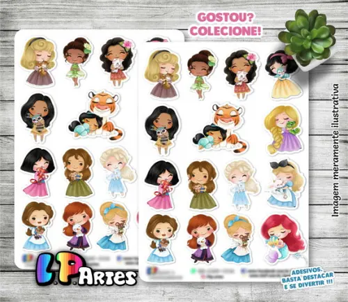 Stickers - Cartela de Adesivos - Princesas e Animais
