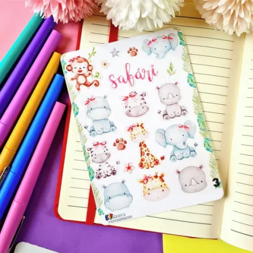 Stickers - Cartela de Adesivos - Safári Menina
