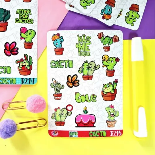 Stickers - Cartela de Adesivos em Vinil - Cactos