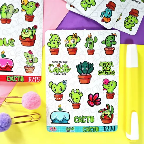Stickers - Cartela de Adesivos em Vinil - Cactos