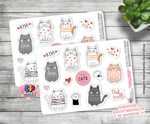 Stickers - Cartela De Adesivos Em Vinil - Gatinhos 7