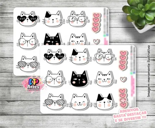 Stickers - Cartela De Adesivos Em Vinil - Gatinho Emoji 1