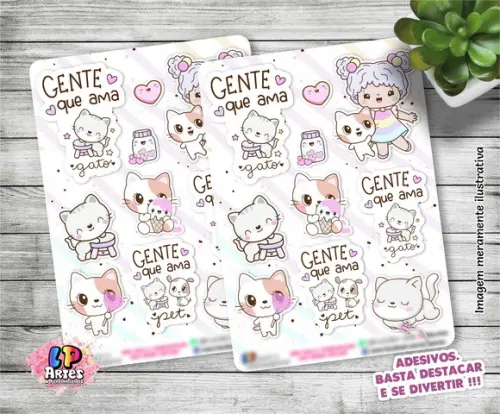 Stickers - Cartela De Adesivos Em Vinil - Gente Que Ama Gato
