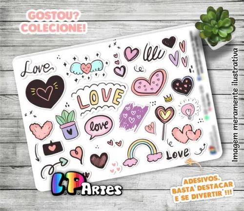 Stickers - Cartela de Adesivos em Vinil - Love 2