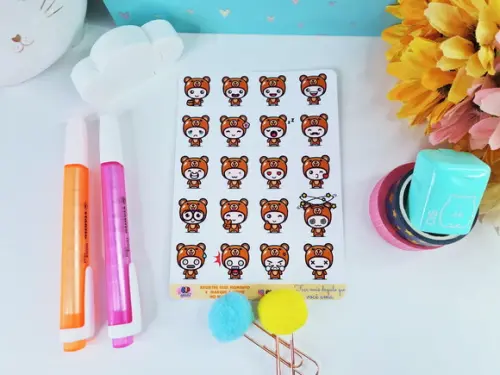 Stickers - Cartela De Adesivos Em Vinil - Menino Urso Emoji