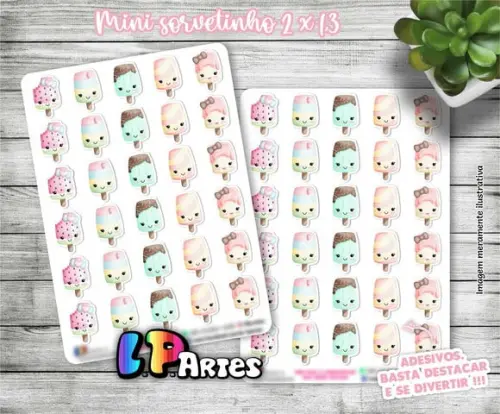 Stickers - Cartela De Adesivos Em Vinil - Mini Sorvete 2