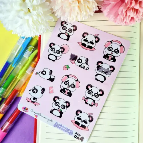 Stickers - Cartela De Adesivos Em Vinil - Pandinha Rosa - 4