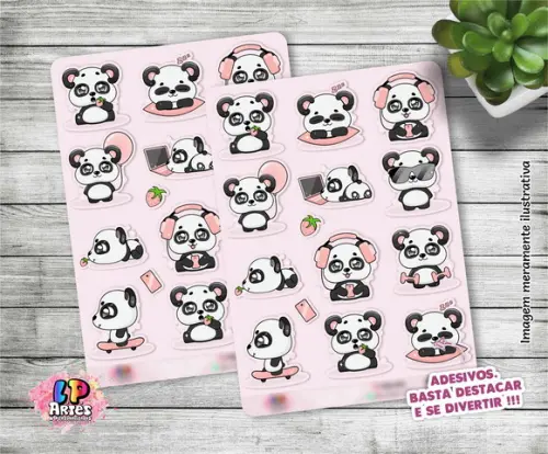 Stickers - Cartela De Adesivos Em Vinil - Pandinha Rosa - 4
