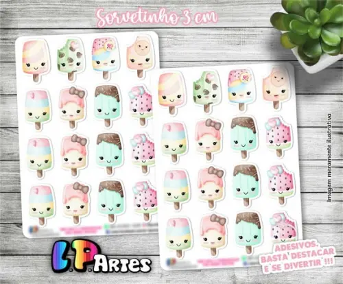 Stickers - Cartela De Adesivos Em Vinil - Sorvetinhos 2