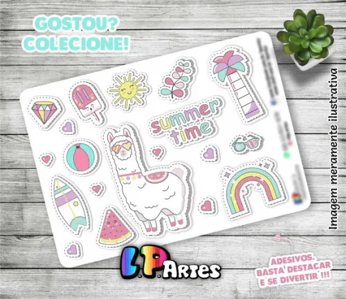 Stickers - Cartela De Adesivos Em Vinil - Summer Lhama