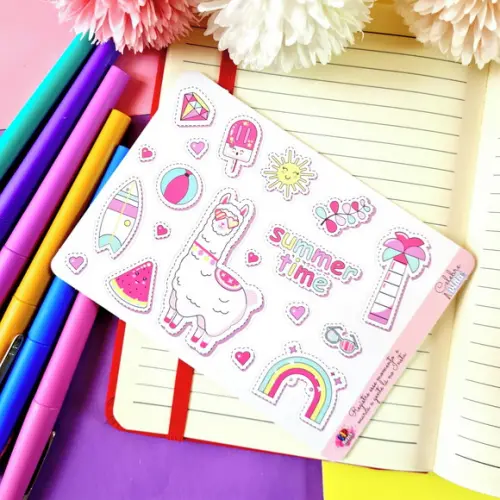 Stickers - Cartela De Adesivos Em Vinil - Summer Lhama