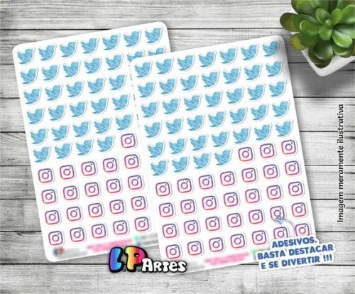 Stickers - Cartela De Adesivos Em Vinil - Twitter E Insta