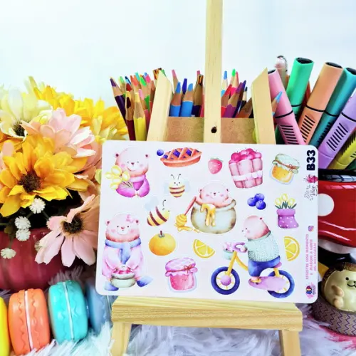 Stickers - Cartela De Adesivos Em Vinil - Ursinho Cute B33