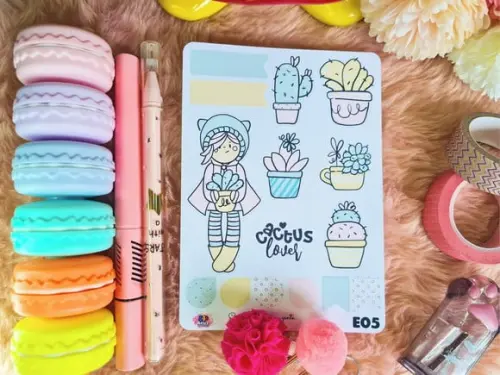 Stickers Em Vinil - Menina Cacto E Plantas E05