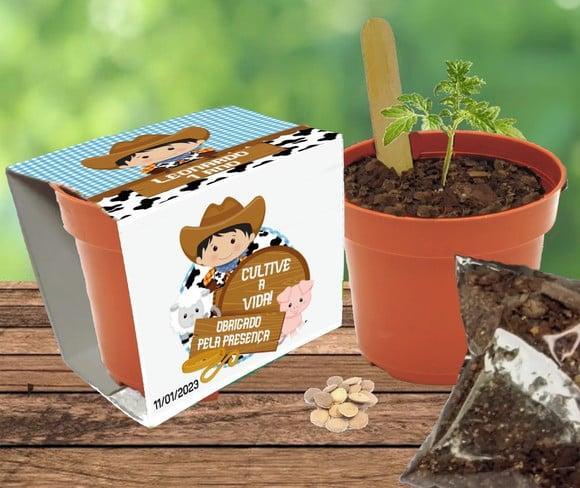 Lembrancinha Fazendinha Cowboy- 20 Kit Plantio Personalizado