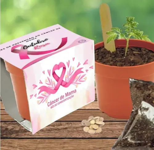 Brinde para Outubro Rosa - Lembrancinha Kit Plantio