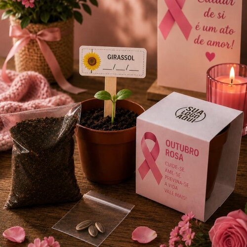 Brinde para Outubro Rosa - Lembrancinha Kit Plantio