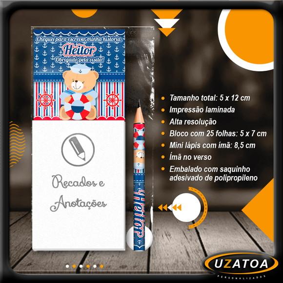 Bloco Personalizado com Ímã e Mini Lápis - Urso Marinheiro
