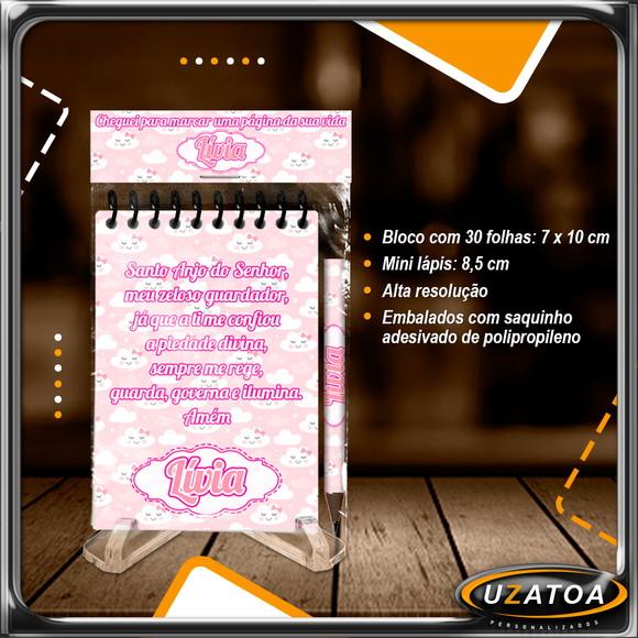Bloco Personalizado com Lapela e Mini Lápis - Nuvens Rosa