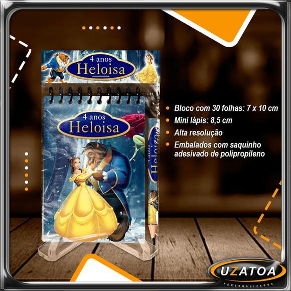 Bloco Personalizado com Lapela e Mini Lápis - A Bela e a Fera
