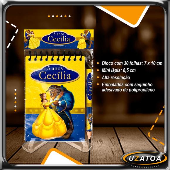 Bloco Personalizado com Lapela e Mini Lápis - A Bela e a Fera